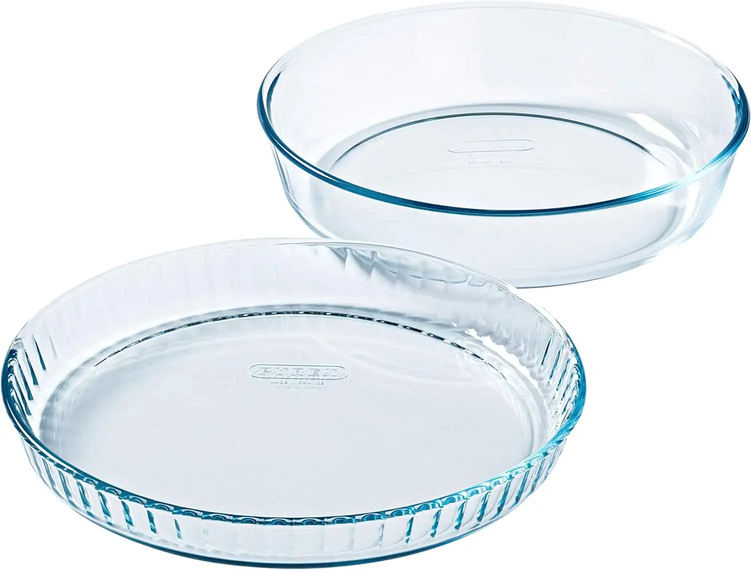 Glass tart and cake dish set, 26cm flan and 28cm tarte, oven safe, Pyrex