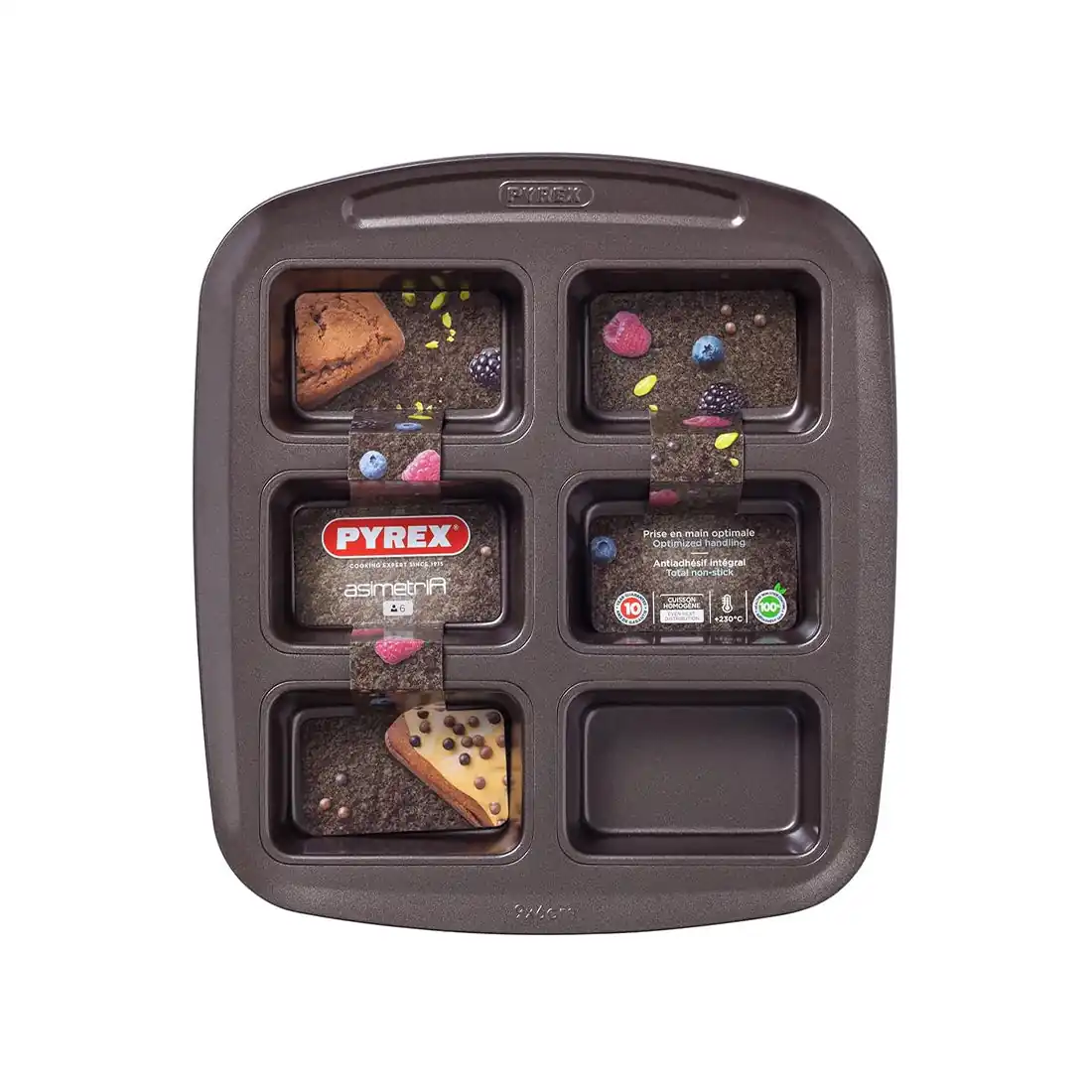 Mini Cake Pan 6-Cavity Nonstick Asimetria Loaf Tray, pyrex