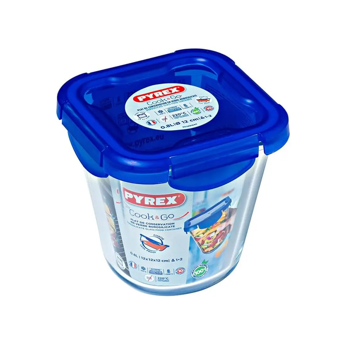 Glass Storage Container 0.8L with Leak-Proof Lid, Pyrex