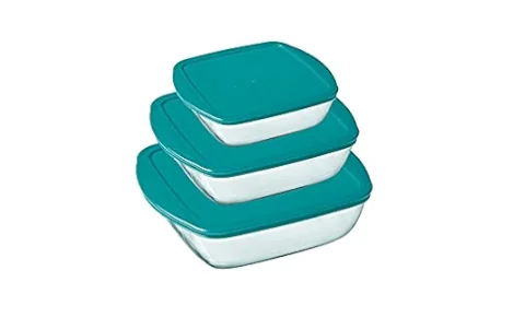 3 Piece Rectangular Roasting Dish Set with Lids, 0.4L-2.5L, Pyrex