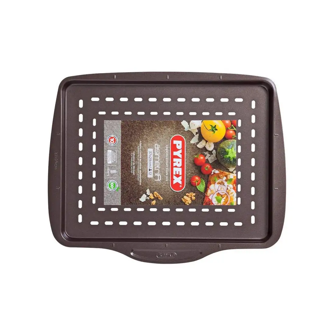 Rectangular non-stick pizza pan 37x29 cm, modern design, Pyrex
