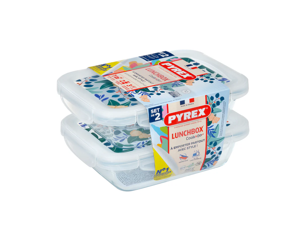 Set of 2 Rectangular Glass Storage Dishes with Leakproof Lids, 0.8L