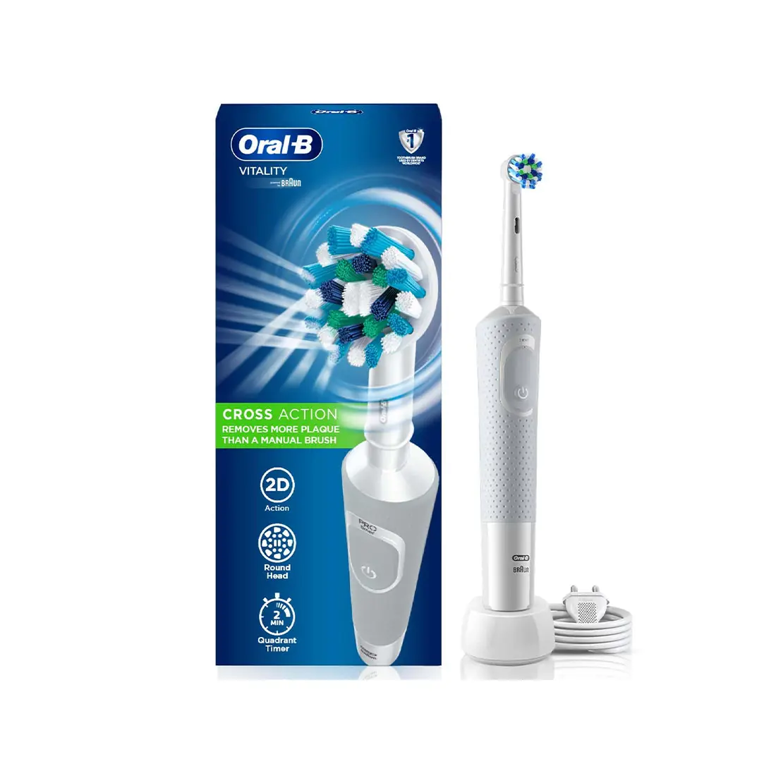 Vitality 100 Rechargeable Electric Toothbrush with Timer, white, Oral-B