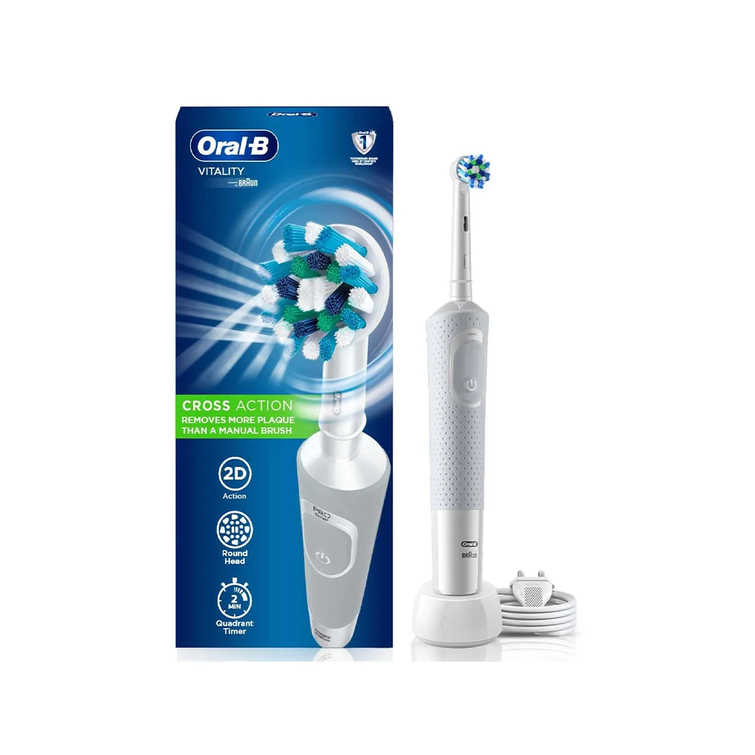 Vitality 100 Crossaction Rechargeable Electric Toothbrush, White by Oral-B