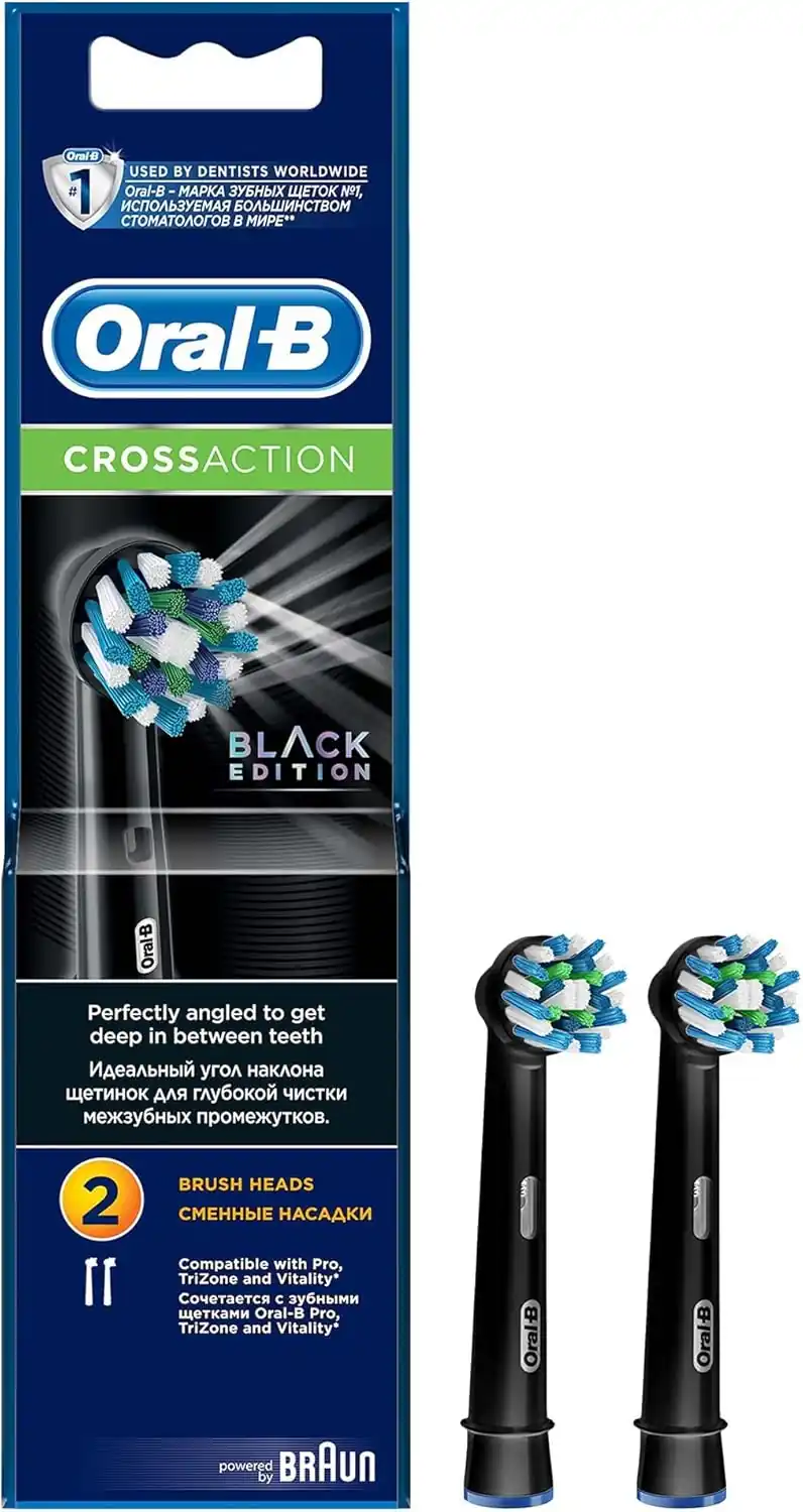 CrossAction Black Replacement Toothbrush Heads, Pack of 2, Oral-B