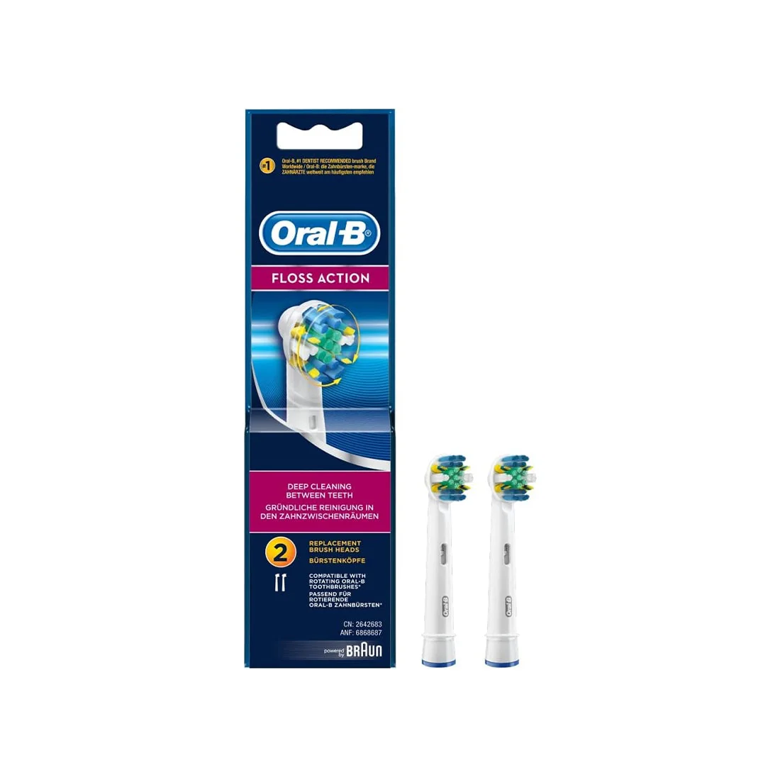 Floss Action Replacement Toothbrush Heads 2-Pack, compatible with Oral-B