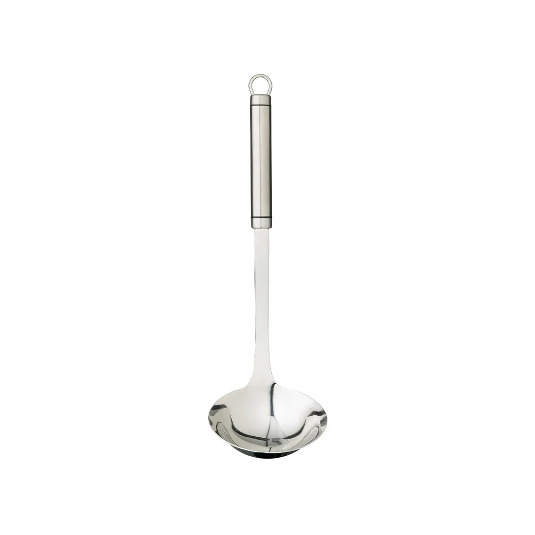Large stainless steel and black plastic ladle, oval handle, pro quality leifheit