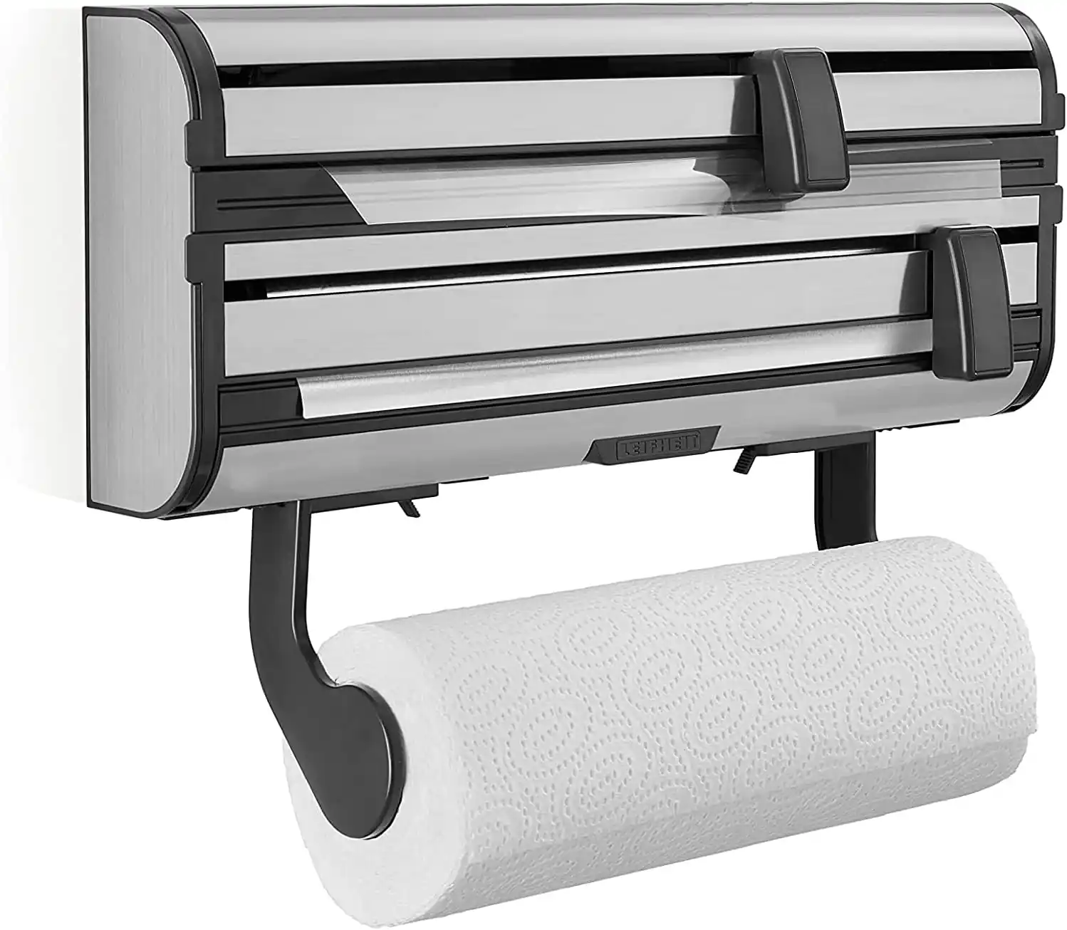 Wall Mounted 3-in-1 Kitchen Roll Holder and Dispenser, Stainless Steel