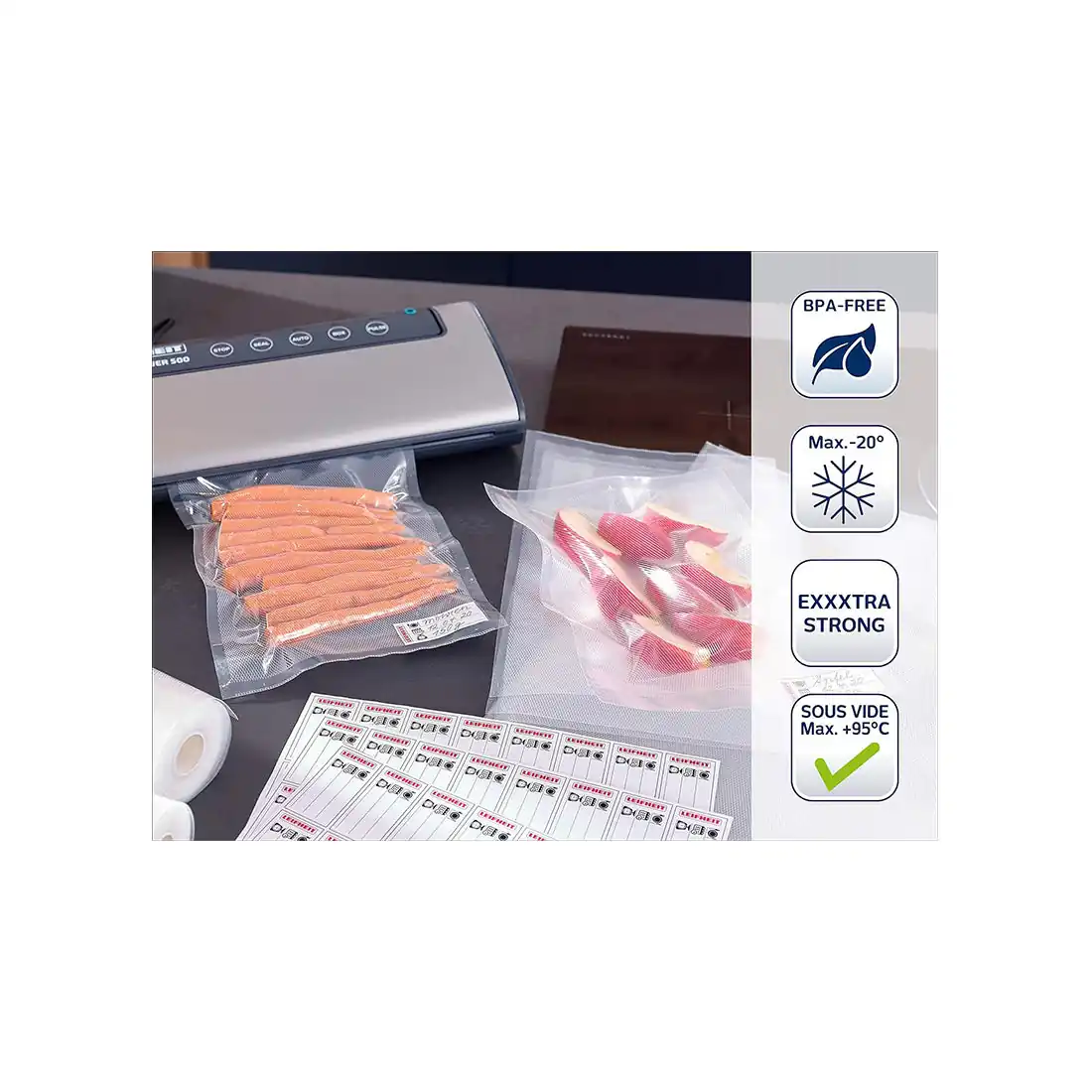 Vacuum sealer bags 20x30cm, boil resistant, microwave safe, 50 pack, leifheit