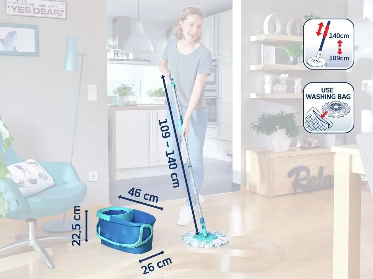 Clean Twist Disc Mop Set with Adjustable Handle and Bucket, leifheit