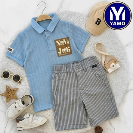 Boys Polo T-Shirt & Striped Shorts Set â€“ Casual Summer Outfit (Multiple Colors)