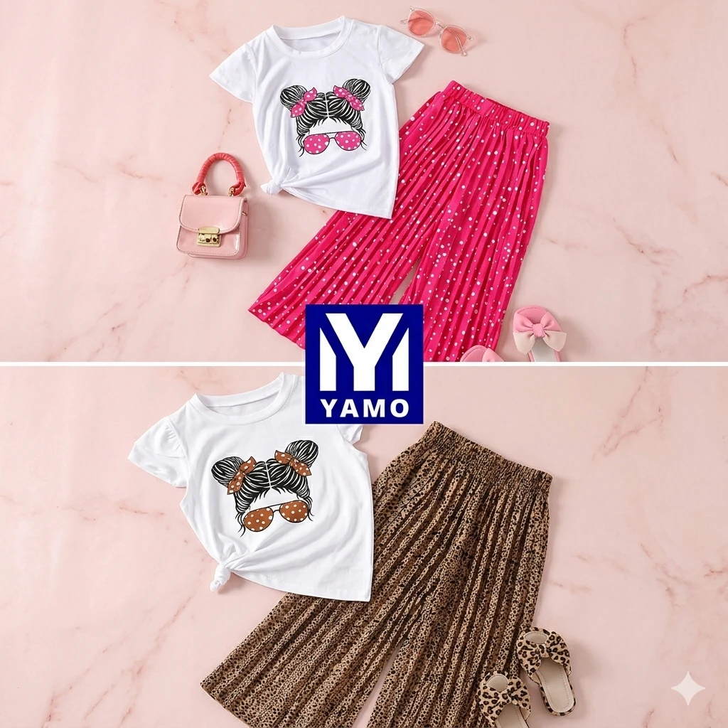 Girls 2-Piece Outfit â€“ Printed T-Shirt & Pants