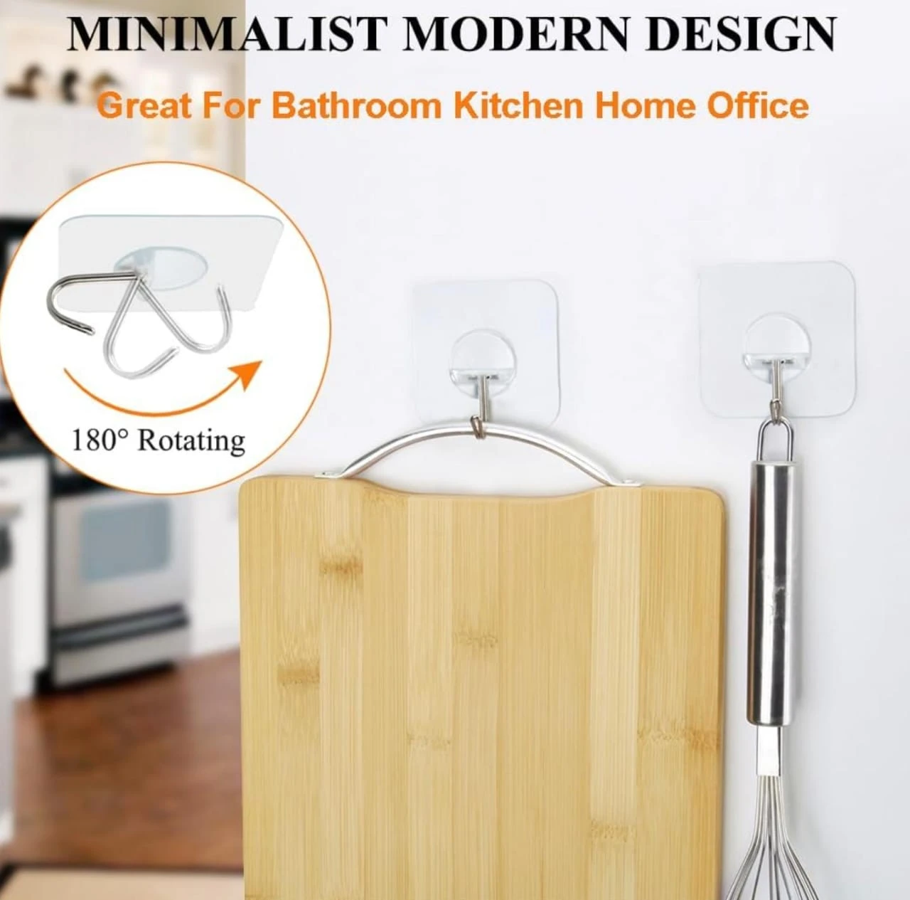 Pack of 4 Strong Adhesive Hooks â€“ 180Â° Rotating Wall Hooks - Heavy Duty Hooks