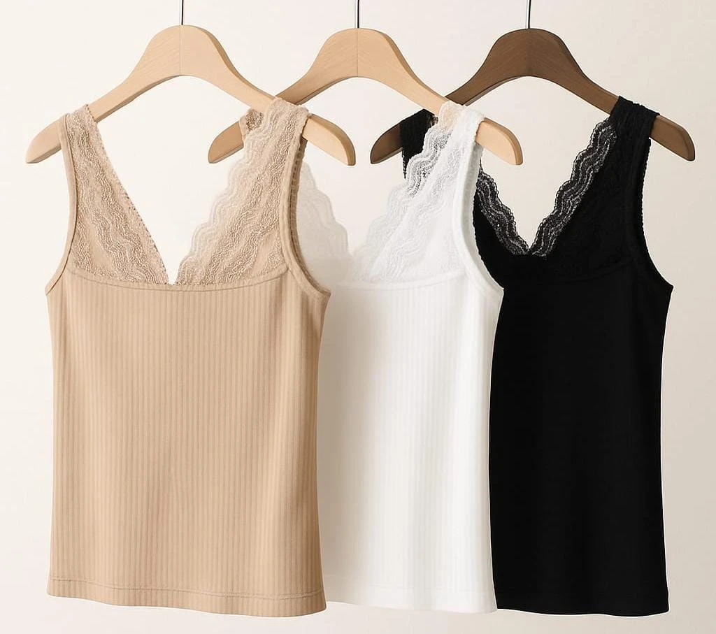 Womenâ€™s Lace Trim Stretch Tank Top â€“ One Size | Basic Top