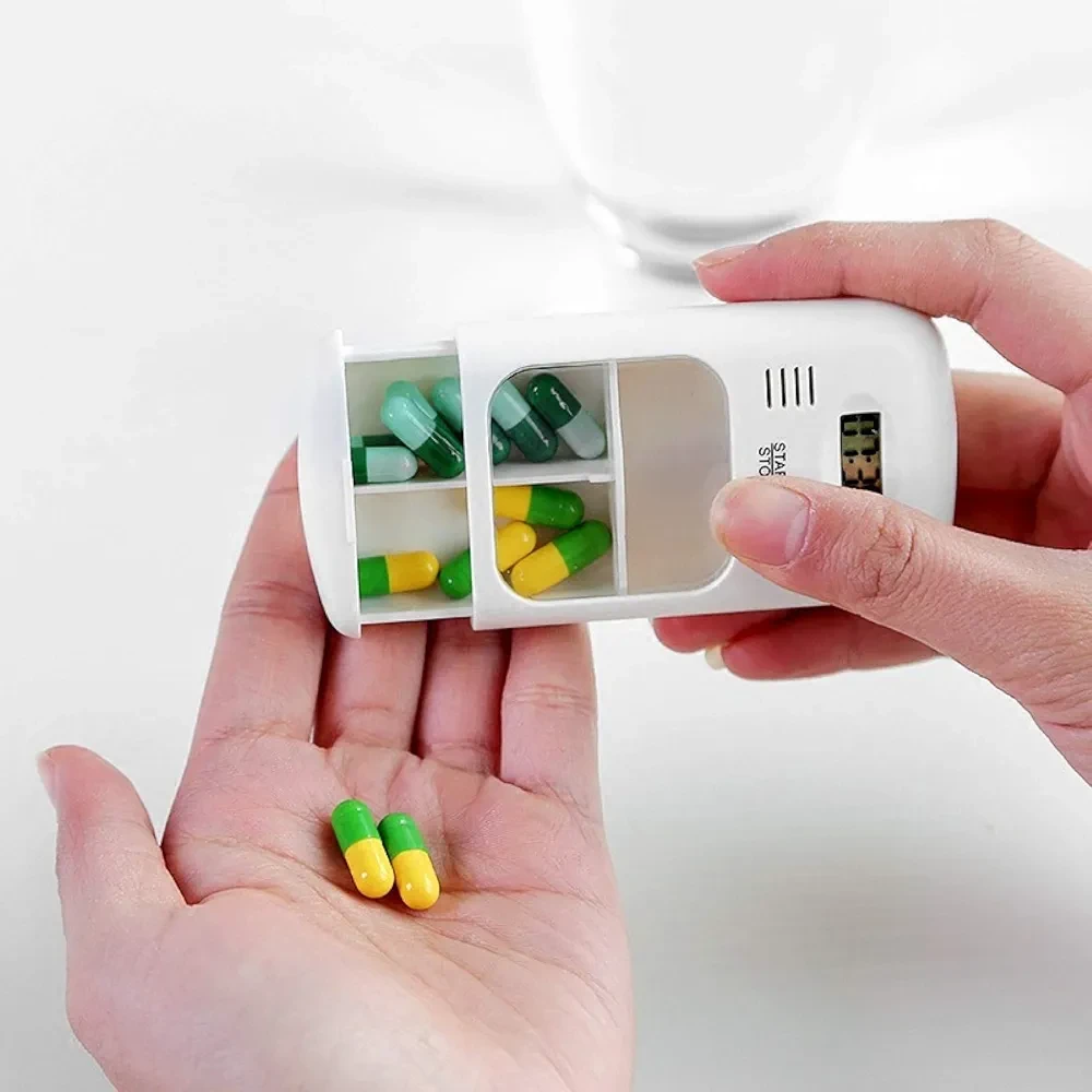 Portable Pill Box With Smart Reminder Alarm 2 Grids Intelligent Electronic Digital Timer, Weekly Pill Organiser For Outdoor Travel Work Essential For Parkinson's Patients