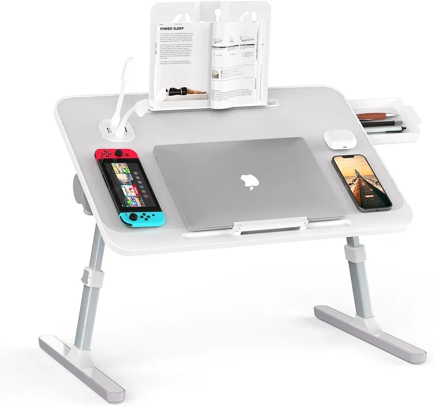 Lap Desk With Charging Port And Book Stand, Foldable And Adjustable Laptop Desk For Bed And Sofa | RAINBEAN