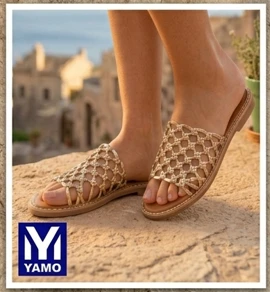 Elegant Ladiesâ€™ Flat Sandals with Sparkle Weave Details
