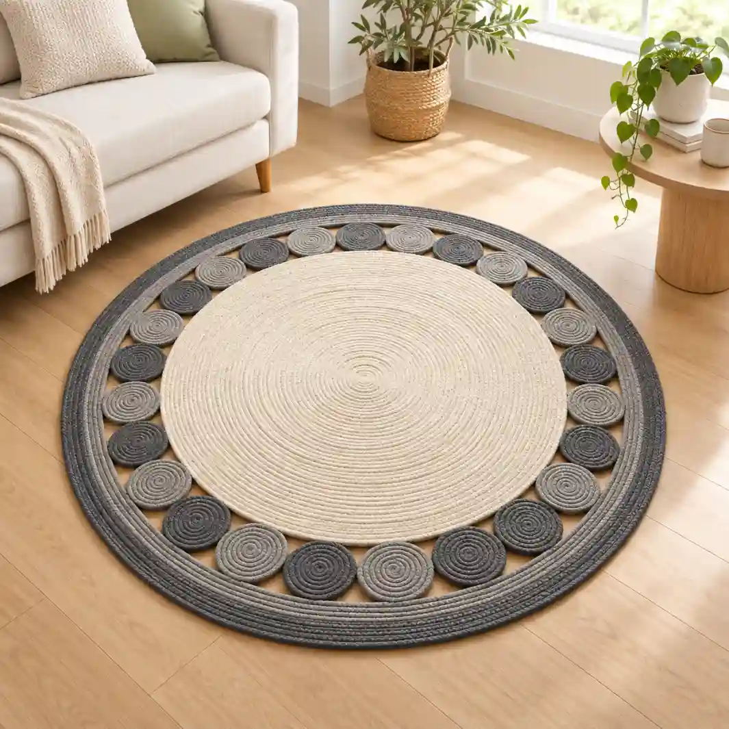Round Woven Decorative Rug – Modern Natural Style Tapis 120 cm