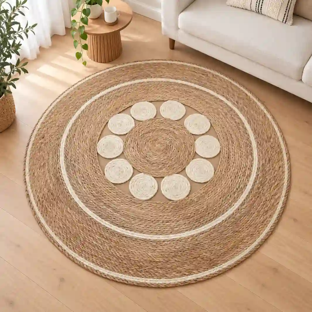 Round Woven Decorative Rug – Modern Natural Style Tapis 120 cm