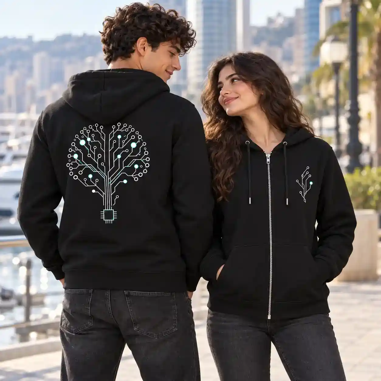 Unisex Stylish AI Graphic Zip-Up Hoodie / Zipper Pullover