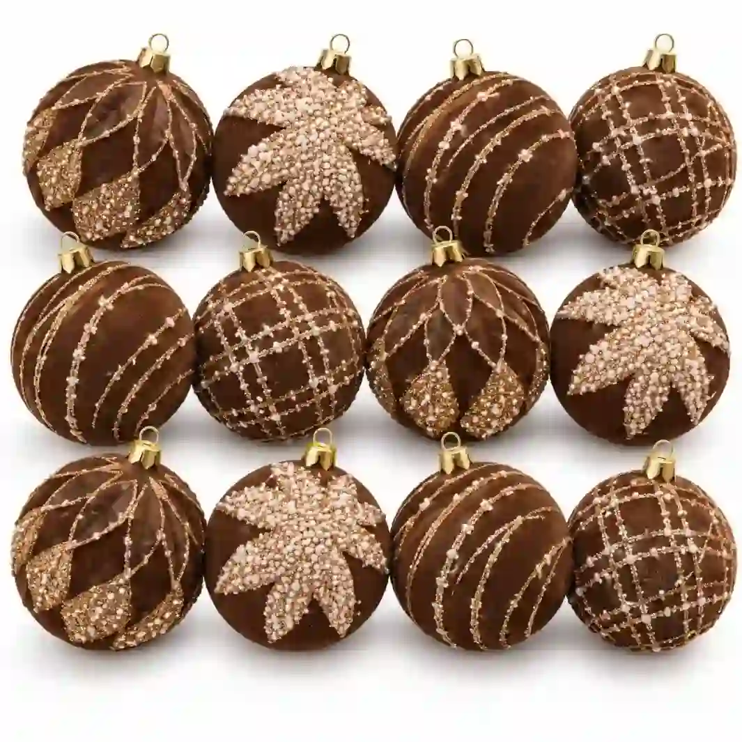 Christmas Decorated Balls | Christmas Baubles – 12 Pieces, 8 cm