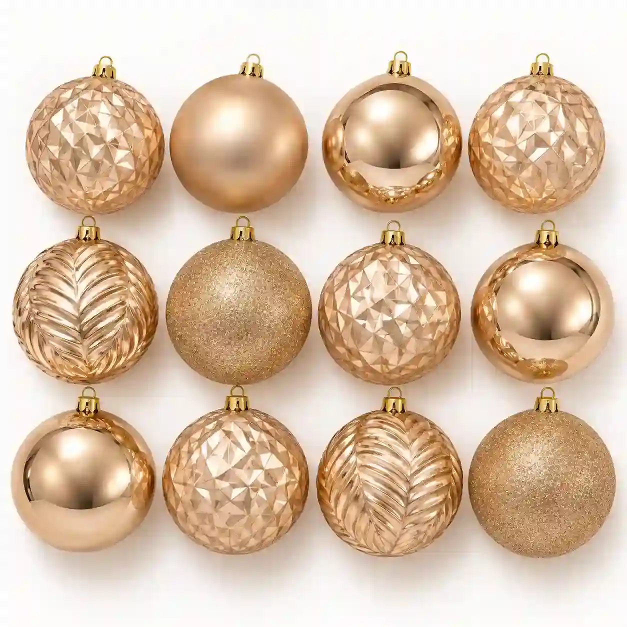 Textured Christmas Baubles / Christmas Balls – 12 Pieces, 8 cm