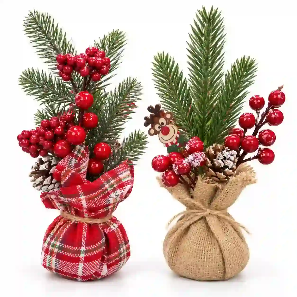 Christmas Tabletop Decoration with Red Berries & Pinecone