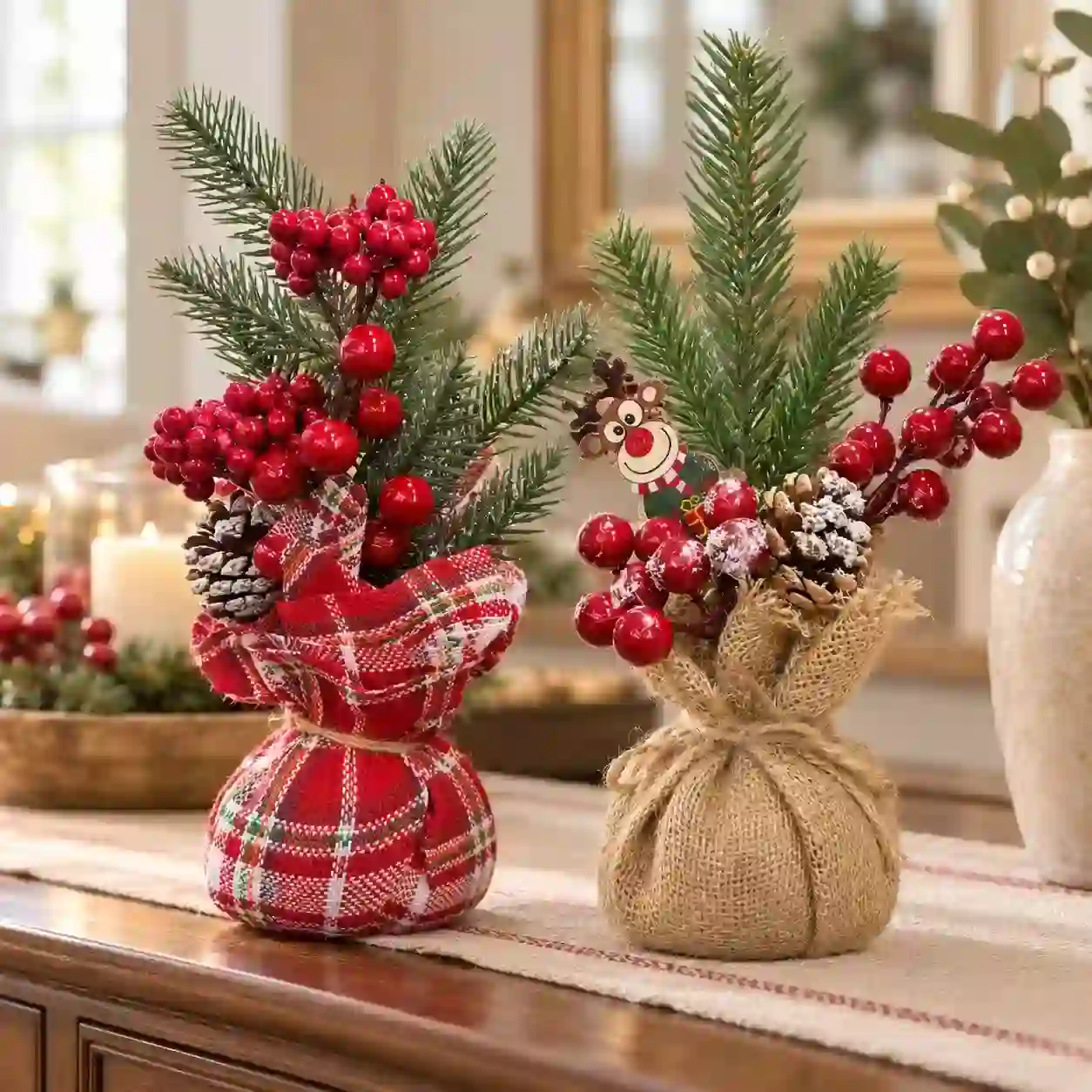 Velvet Tabletop Christmas Tree with Gold Star / mini christmas decorative trees