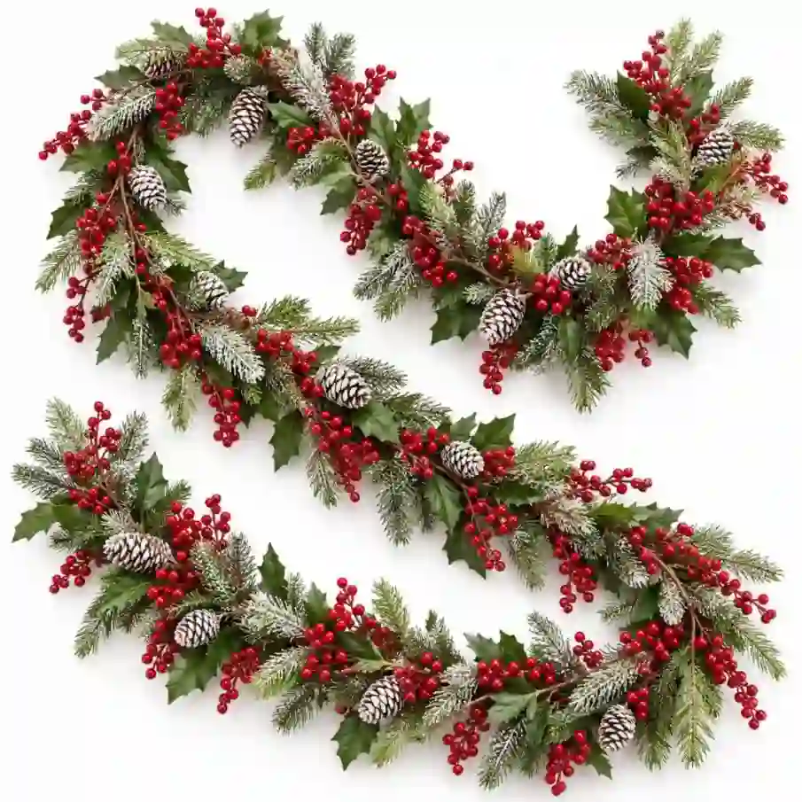 Frosted Pinecone & Red Berry Christmas Garland – 180 cm